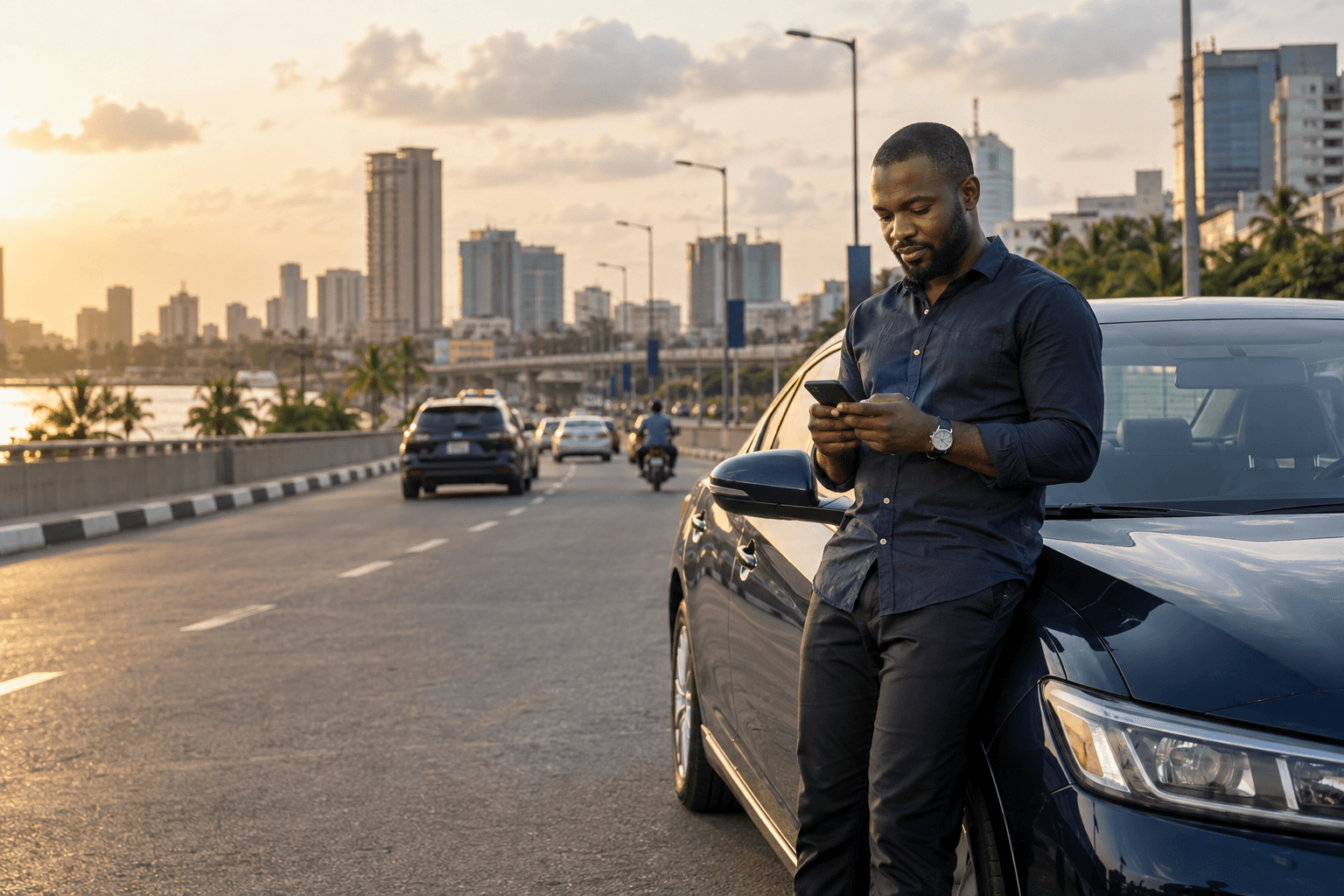 A driver beside his car in Lagos
